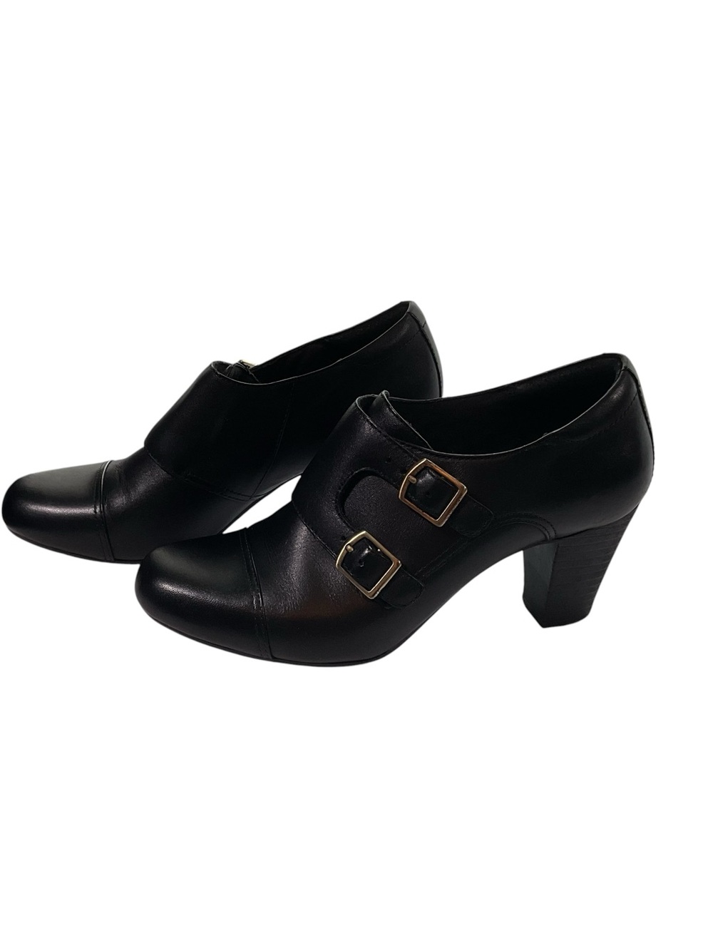 Clark’s Bendables Women’s Black Leather Double Monk Strap Ankle Booties. Size 7